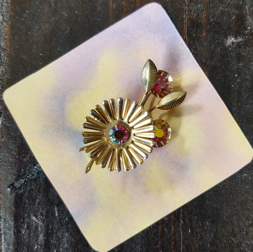 Beautiful brooch! Vintage atomic floral design pin - Picture 4 of 4